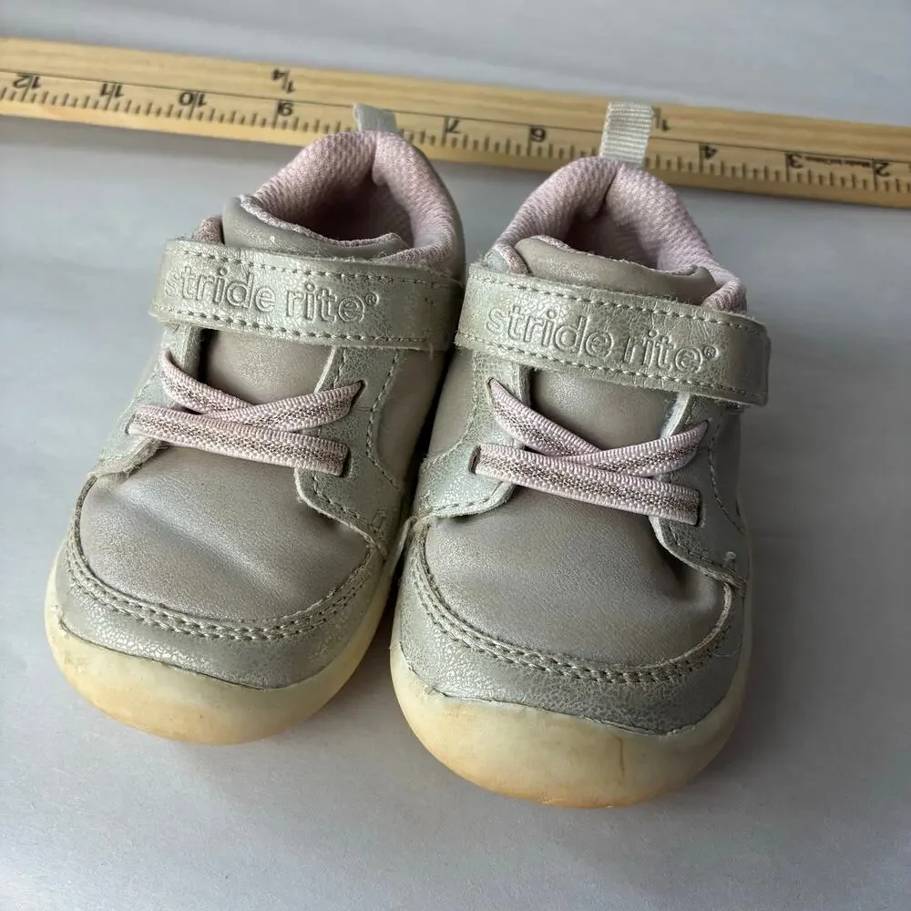 Stride Rite Miller Sneakers Girls 5M Champagne Gold Metallic Toddler Shoes